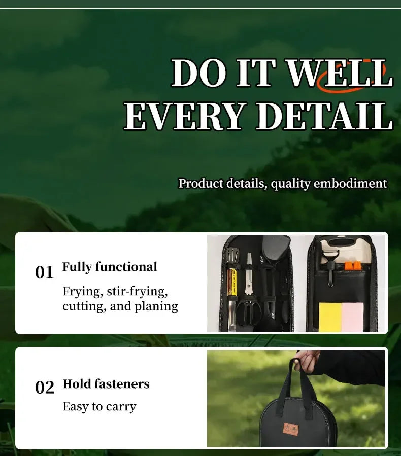 Portable outdoor utensils set of 10 pieces outdoor barbecue camping kitchen kitchenware for backpack BBQ titanium camping