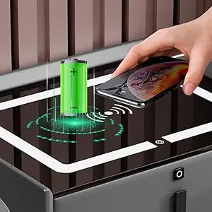 Drawer Modern Bedside Table Wireless Charging Station Fingerprint Lock Speaker 3 Color LED Lights Bedroom White 3 Drawers