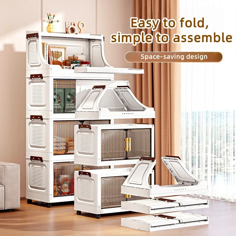 Foldable Double-Door Storage Cabinet,Large Capacity Space-Saving Mobile Organizer for Bedroom&Living Room（Clothes, Toys&Snacks）