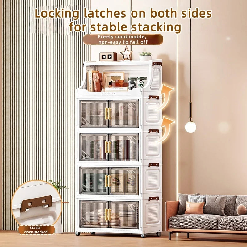 Foldable Double-Door Storage Cabinet,Large Capacity Space-Saving Mobile Organizer for Bedroom&Living Room（Clothes, Toys&Snacks）