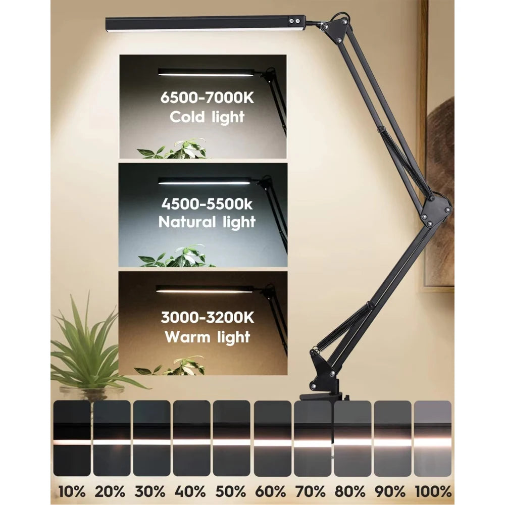 Desk lamp,LED desk lamp with rocker arm,adjustable Angle,10 brightness levels,3 lighting modes,fixture,eye-protecting learning