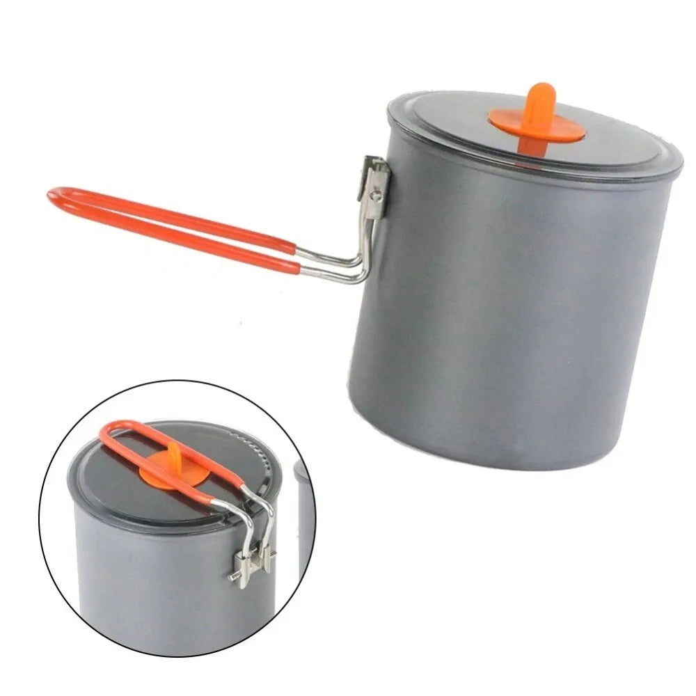 Outdoor Tableware Set - 1L Camping Cooking Pot Set with Folding Handle - Portable Camping Pot Set for Picnic and Hiking Travel