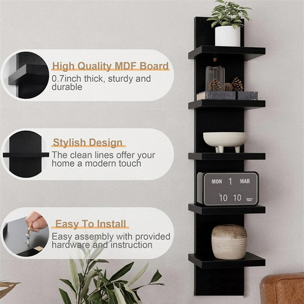 5 Tier Wall-Mounted Bookshelf Floating Shelves Wood Shelf Decor for Bathroom Storage Rack Thick Wall Kitchen Bookshelf Organizer