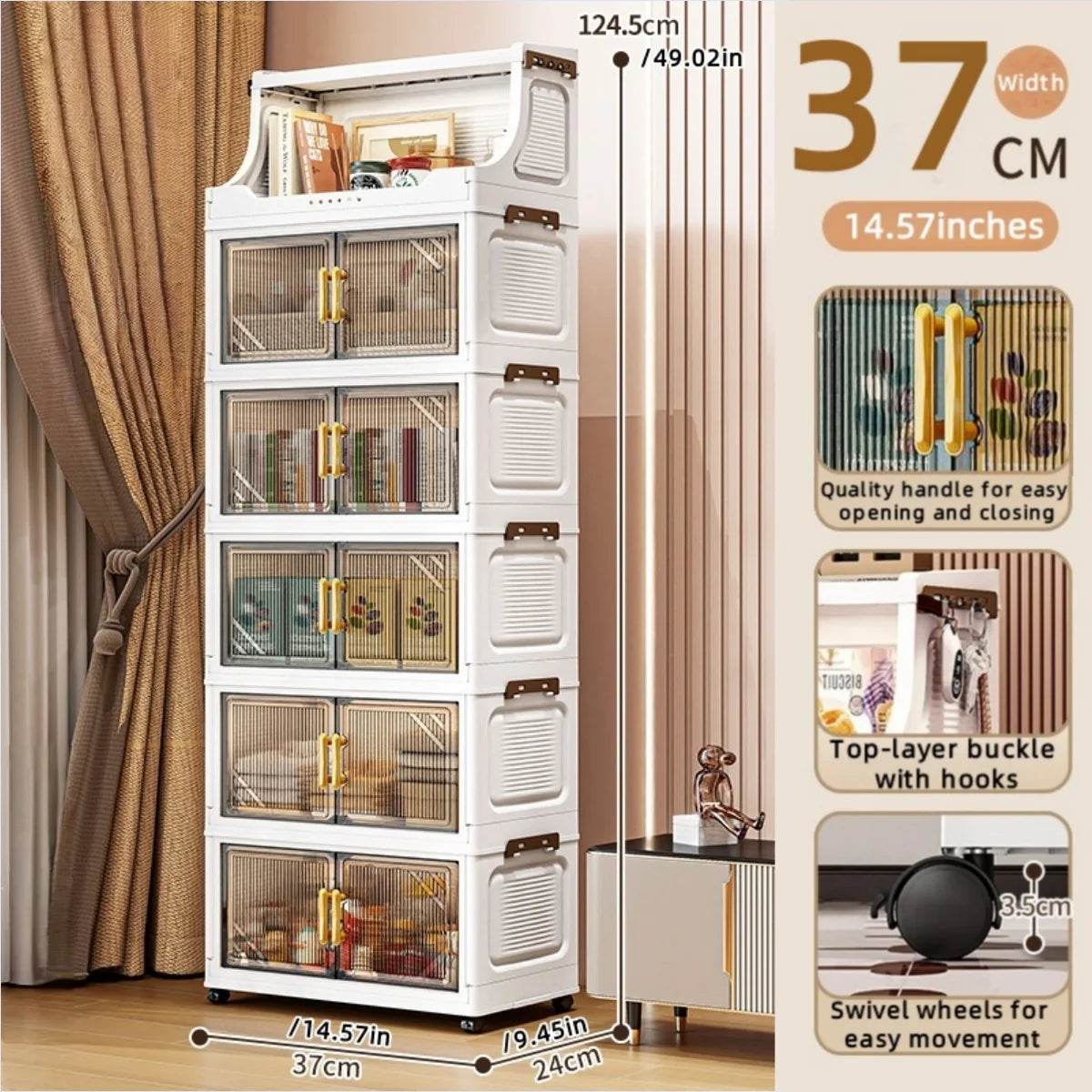 Foldable Double-Door Storage Cabinet,Large Capacity Space-Saving Mobile Organizer for Bedroom&Living Room（Clothes, Toys&Snacks）