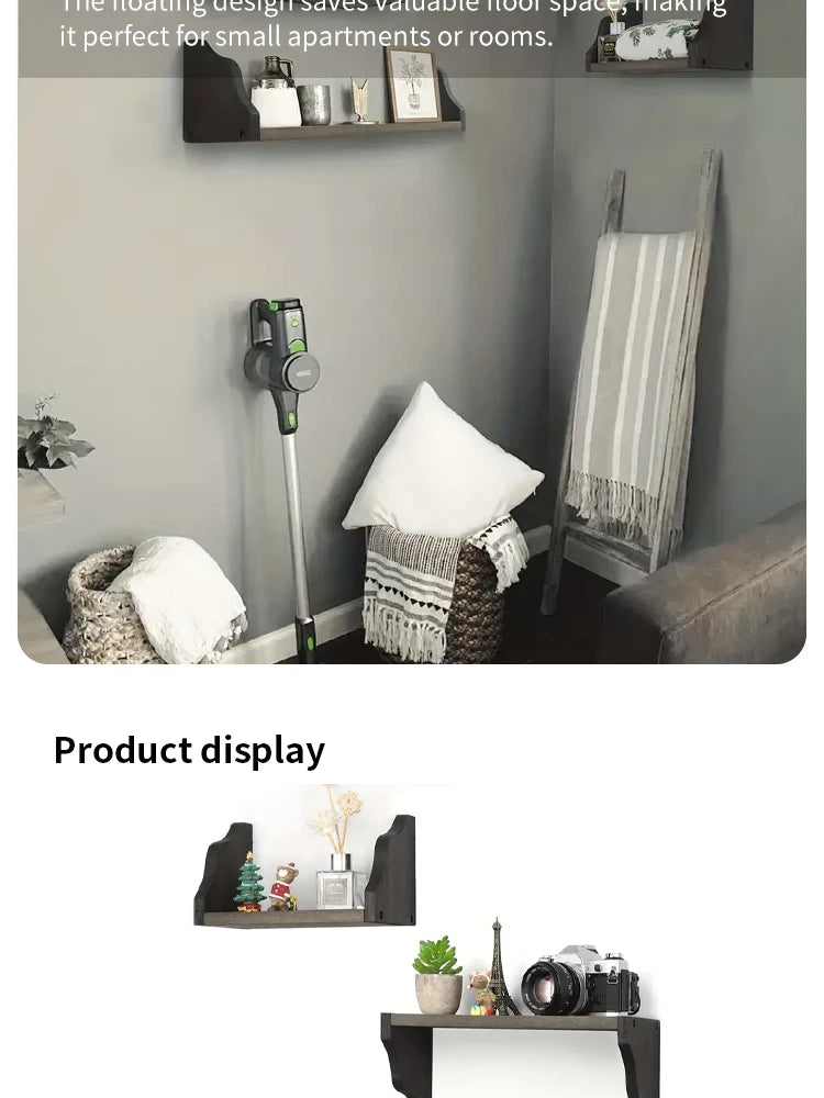 3 Set Floating Widened Wall Shelves Rustic Wood Wall Mounted Shelves Rack Decor Wood Shelf For Home Bathroom Bedroom Living