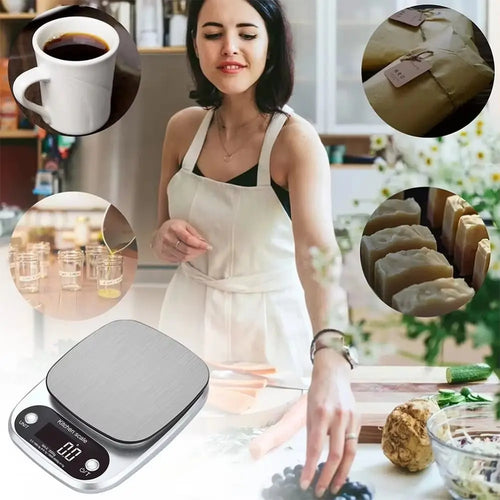 10/5Kg Digital Kitchen Scale LCD Display Stainless Steel Electronic Scale High Precision Touch Button Food Baking Scale