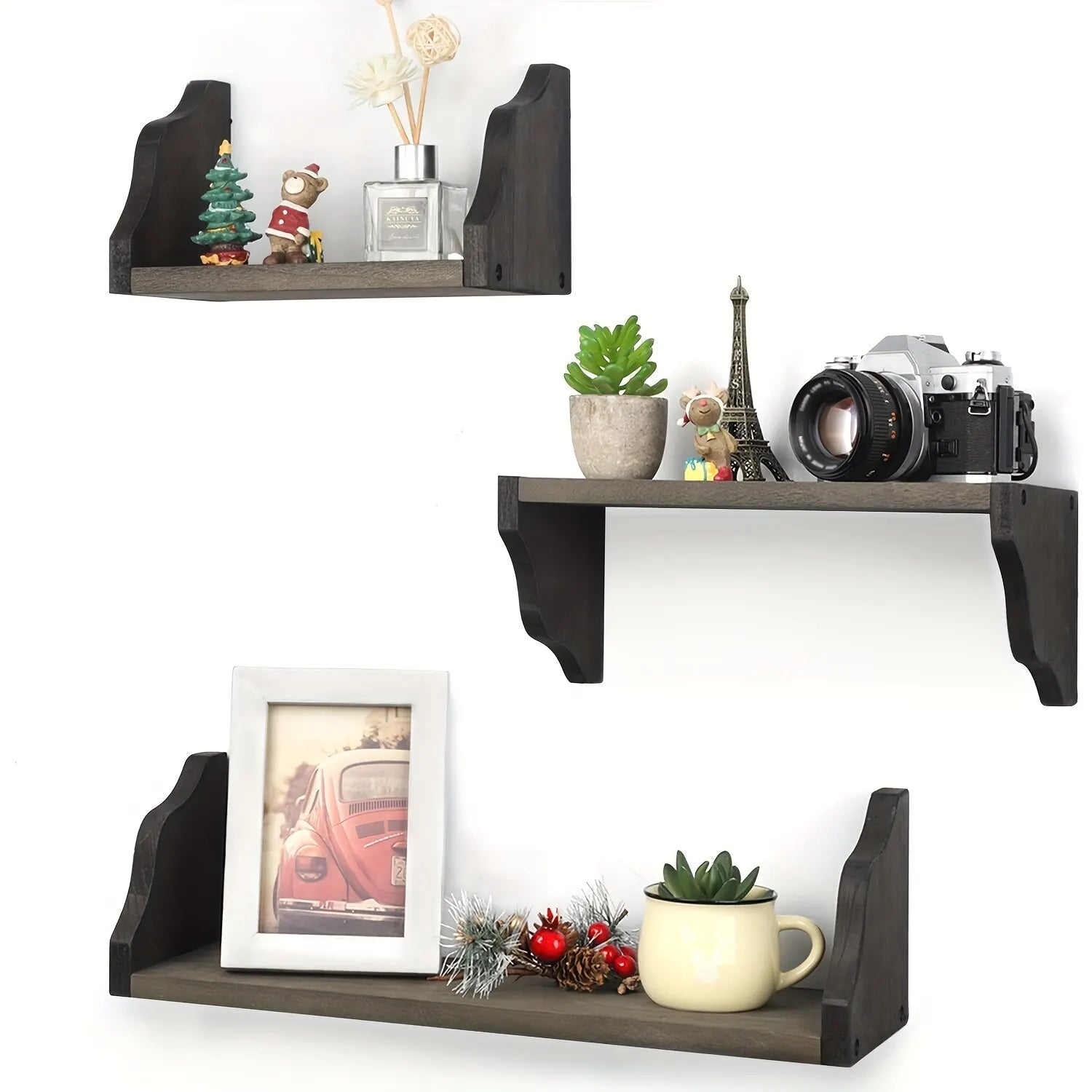 3 Set Floating Widened Wall Shelves Rustic Wood Wall Mounted Shelves Rack Decor Wood Shelf For Home Bathroom Bedroom Living