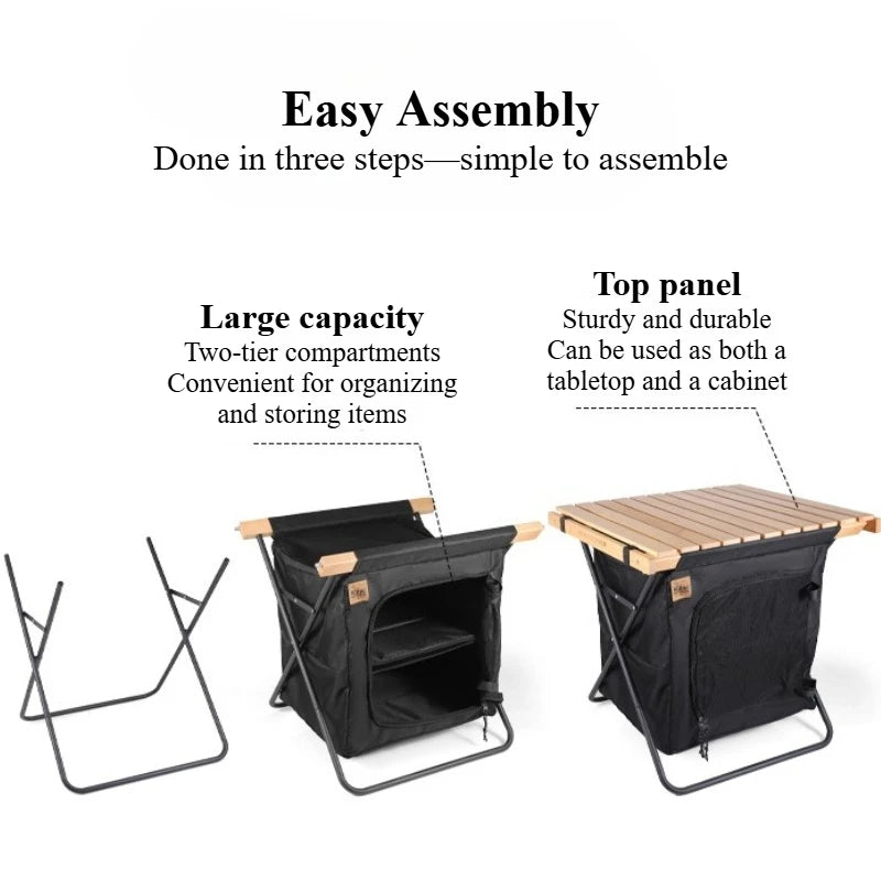 Outdoor Foldable Storage Cabinet: Multifunctional Solid Wood Table Cabinet-Portable, Large-Capacity,2-in-1 Table-Outdoor Camping