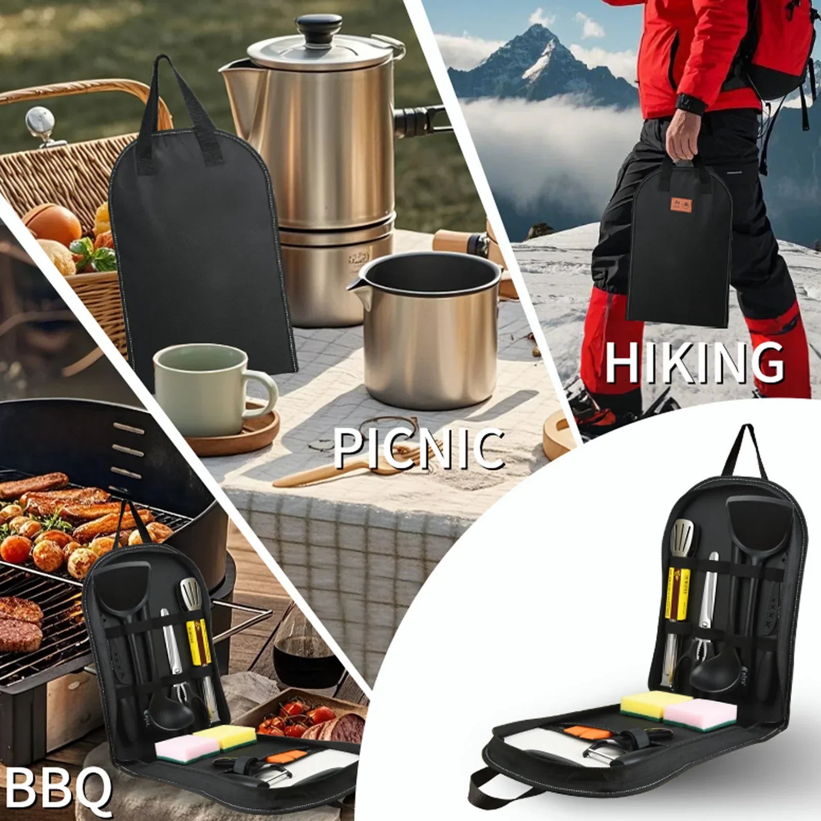Portable outdoor utensils set of 10 pieces outdoor barbecue camping kitchen kitchenware for backpack BBQ titanium camping