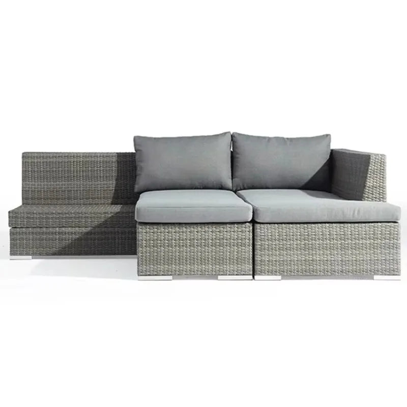 Modern Design 3-Pcs Outdoor Furniture Set Used Resin Wicker Sofa and Side Table with Metal Frame for Corner Patio