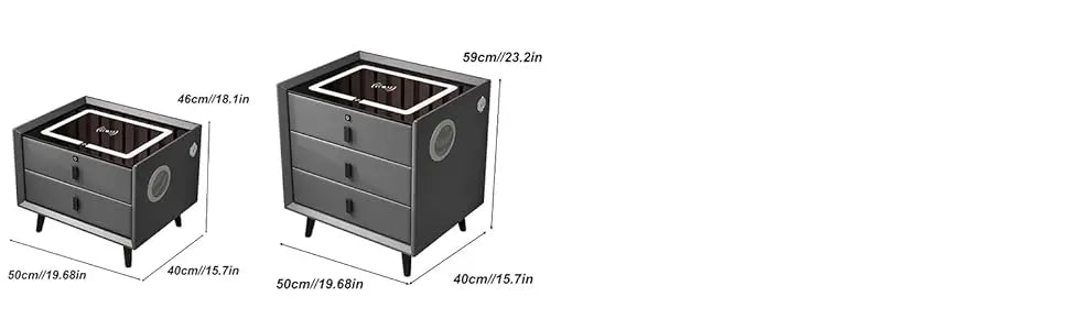 Drawer Modern Bedside Table Wireless Charging Station Fingerprint Lock Speaker 3 Color LED Lights Bedroom White 3 Drawers
