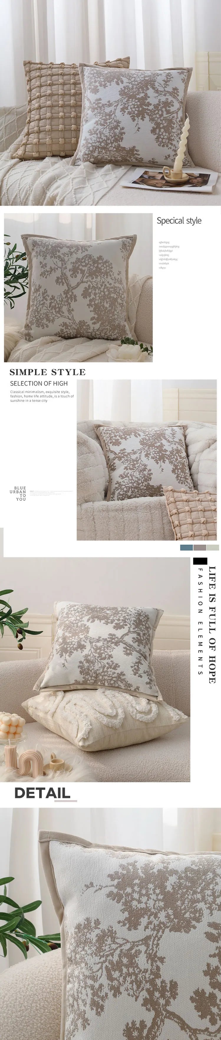 Decorative Printed Cushion Cover Nordic Style Luxury Home Decor 45*45cm Throw Pillow Cover Ins Retro Pillowcase Creative
