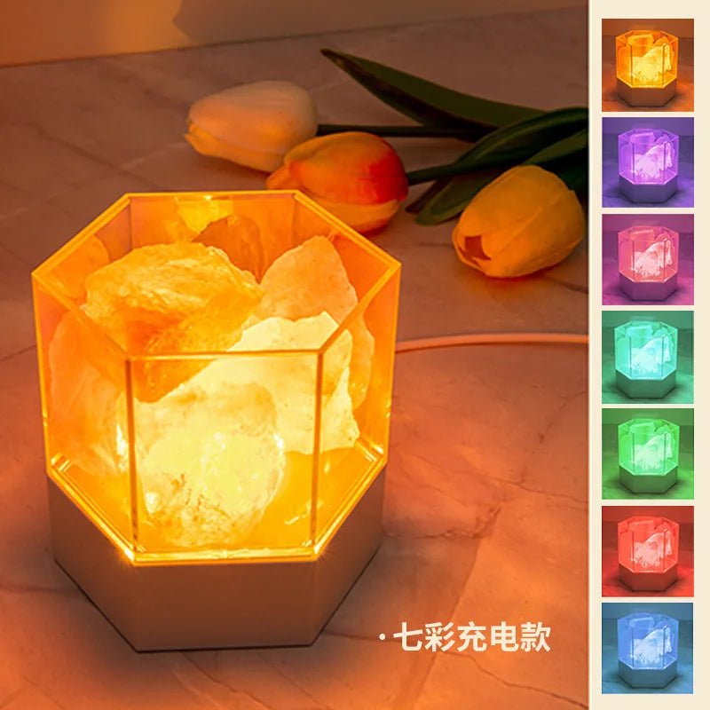 D2 LED Natural Himalayan Crystal Salt Lamp Rock Salt Night Lamp Table Lava Lamp USB Plug Meditation Home Room Bedroom Decoration