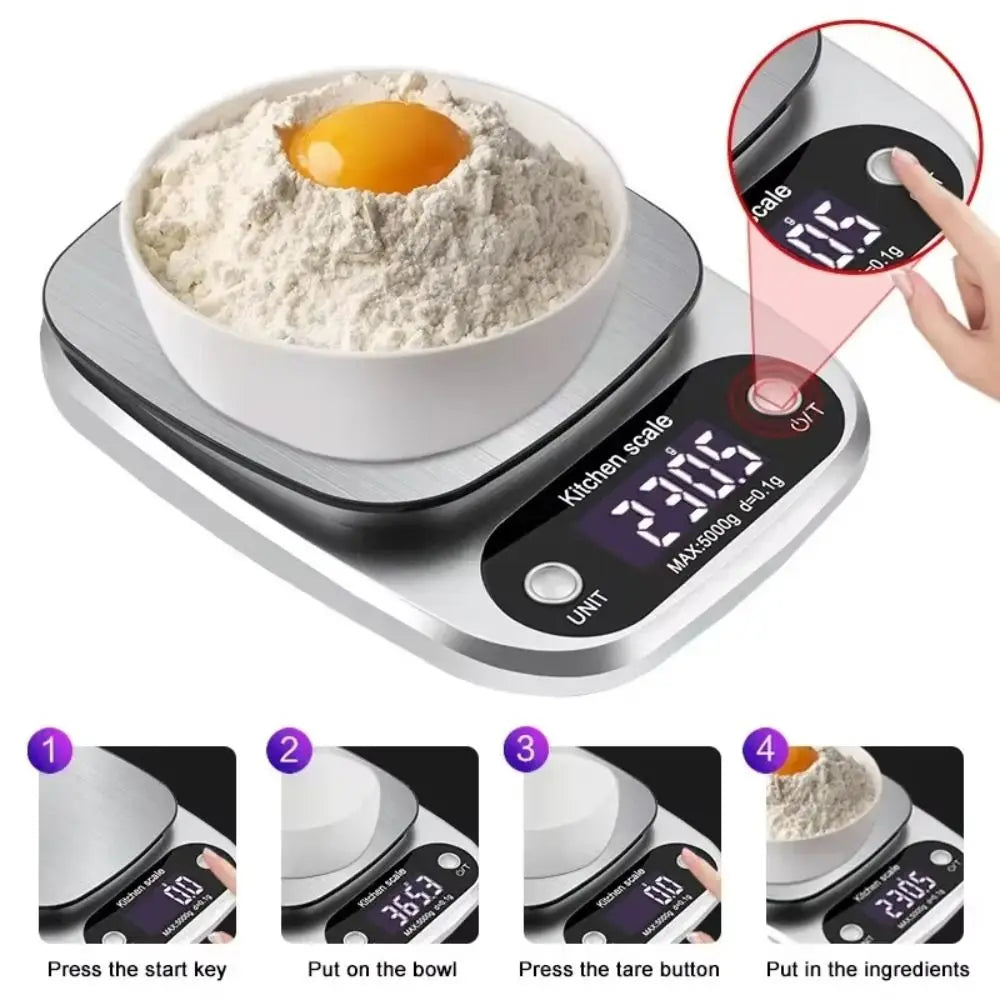 10/5Kg Digital Kitchen Scale LCD Display Stainless Steel Electronic Scale High Precision Touch Button Food Baking Scale