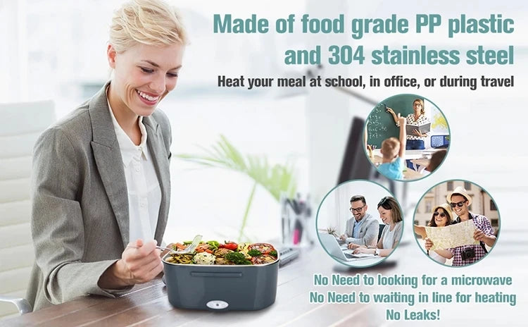 Portable Electric Stainless Steel Lunch Box with Meal Tray Food Preservation Heating Warmer Dinner Container Set