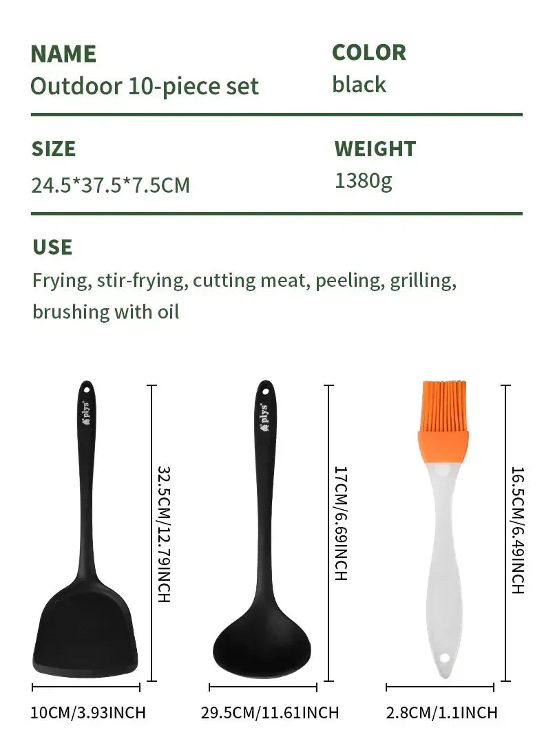 Portable outdoor utensils set of 10 pieces outdoor barbecue camping kitchen kitchenware for backpack BBQ titanium camping