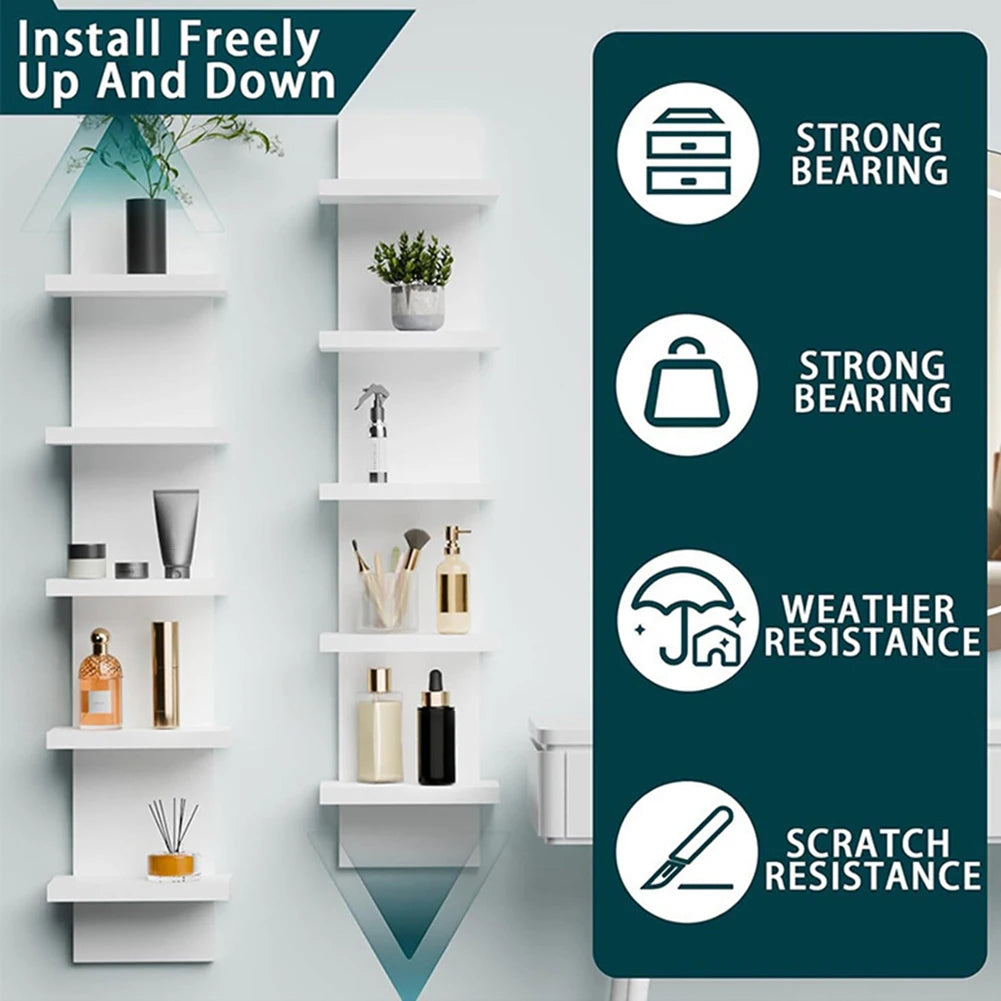 5 Tier Wall-Mounted Bookshelf Floating Shelves Wood Shelf Decor for Bathroom Storage Rack Thick Wall Kitchen Bookshelf Organizer