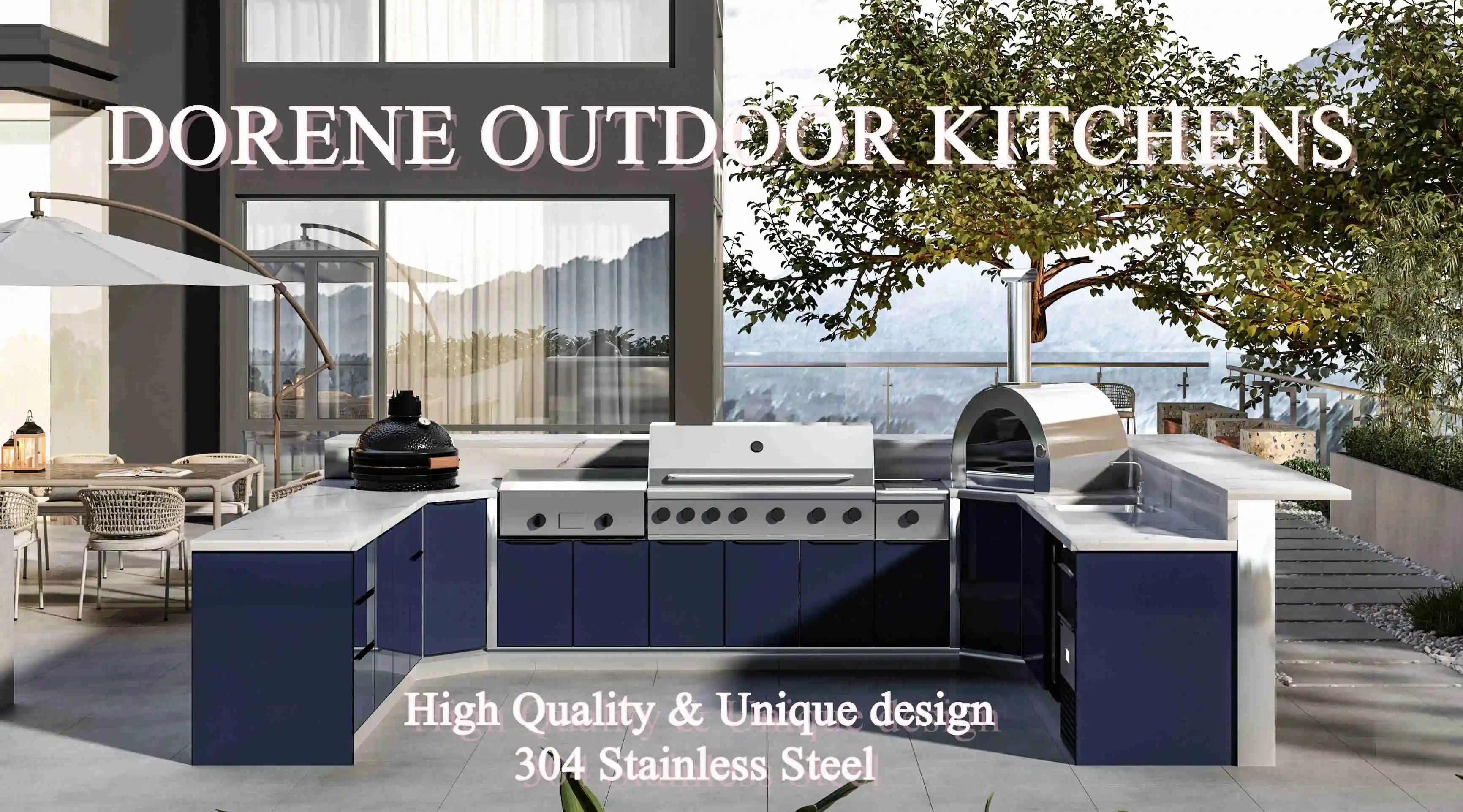 Summer Hot Sales Kitchen Outdoor Furniture Built in Small Outdoor Kitchen Cabinets Set with BBQ Grill and Fridge