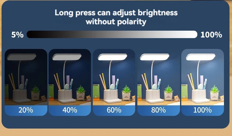 Desk Organizer Lamp, Dimmable Study Light with Pen Holders, Reading Lamp for Students Homework, Dorm Bedroom
