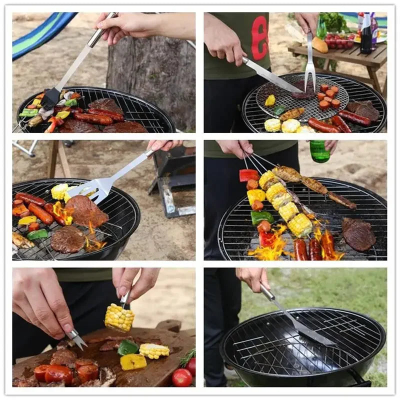 1 Set Utensil Set Outdoor Camping Tableware Stainless Steel Bbq Kits Outdoor Home Bbq Combination Bbq Kits Camping Cookware