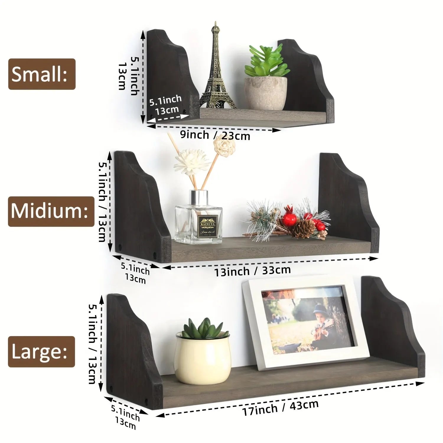 3 Set Floating Widened Wall Shelves Rustic Wood Wall Mounted Shelves Rack Decor Wood Shelf For Home Bathroom Bedroom Living