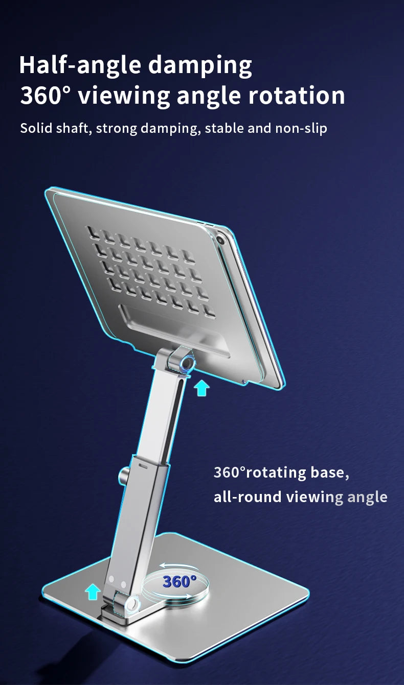 Aluminum Tablet Stand 360°Rotating Folding Adjustable Desk Holder Mount Riser for iPad Pro Air 4 Mini 12.9 4-14 Inch Xiaomi Tab
