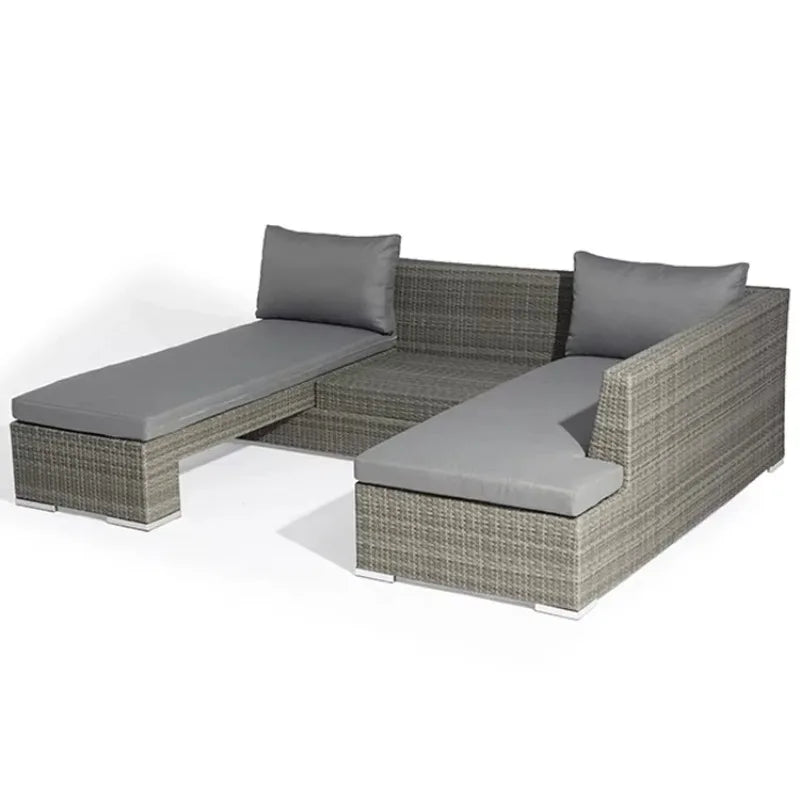Modern Design 3-Pcs Outdoor Furniture Set Used Resin Wicker Sofa and Side Table with Metal Frame for Corner Patio