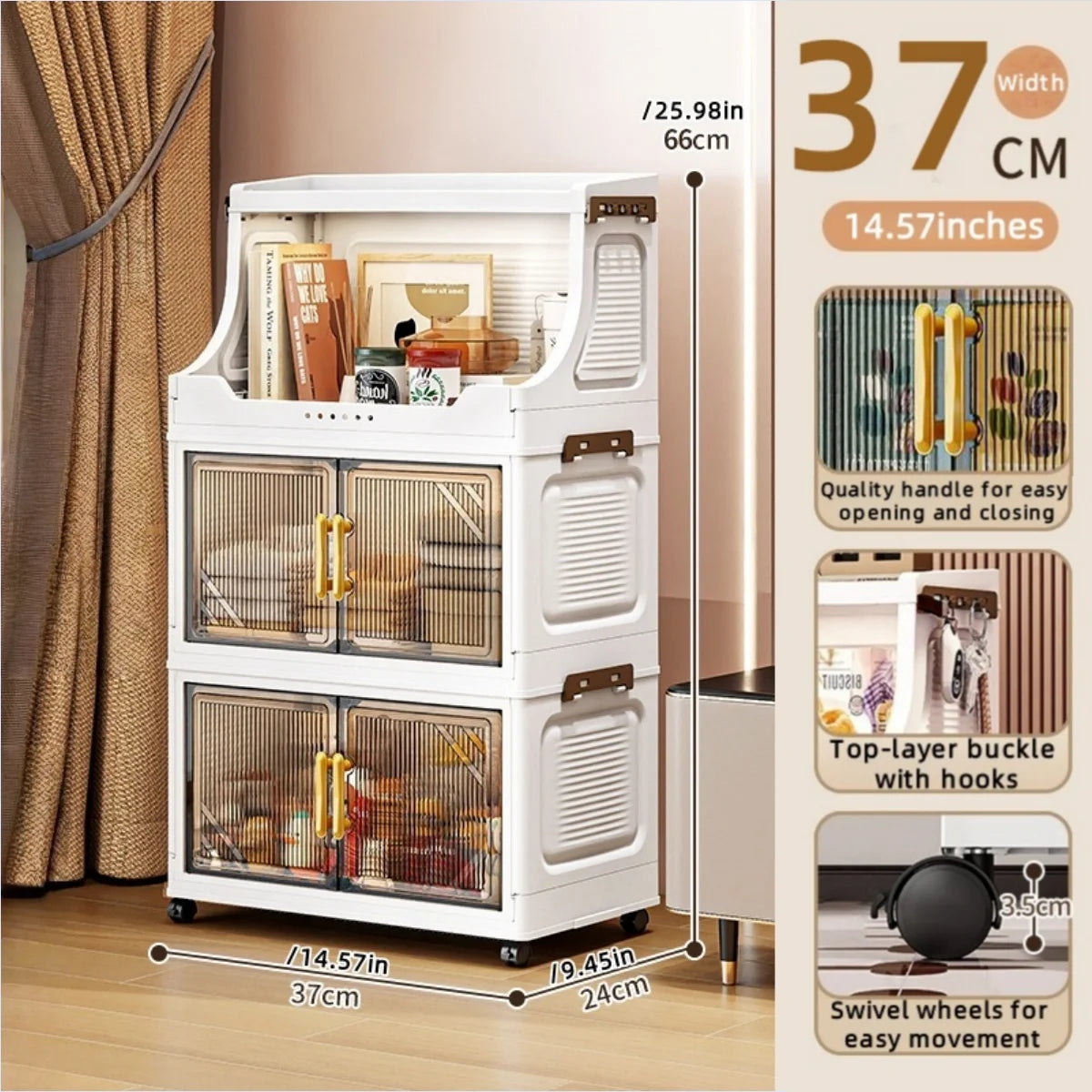 Foldable Double-Door Storage Cabinet,Large Capacity Space-Saving Mobile Organizer for Bedroom&Living Room（Clothes, Toys&Snacks）