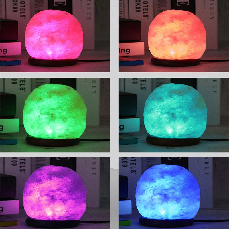 Himalayan Salt Lamp 7 Colors USB Wooden Base Salt Light for Health Salt Night Light Table Lamp for Indoor Bedside Lighting