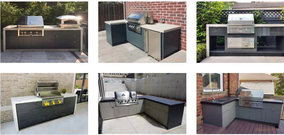 Summer Hot Sales Kitchen Outdoor Furniture Built in Small Outdoor Kitchen Cabinets Set with BBQ Grill and Fridge
