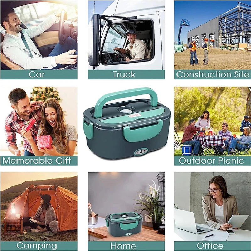 Portable Electric Stainless Steel Lunch Box with Meal Tray Food Preservation Heating Warmer Dinner Container Set
