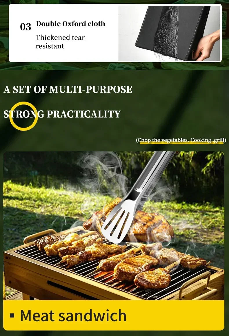Portable outdoor utensils set of 10 pieces outdoor barbecue camping kitchen kitchenware for backpack BBQ titanium camping