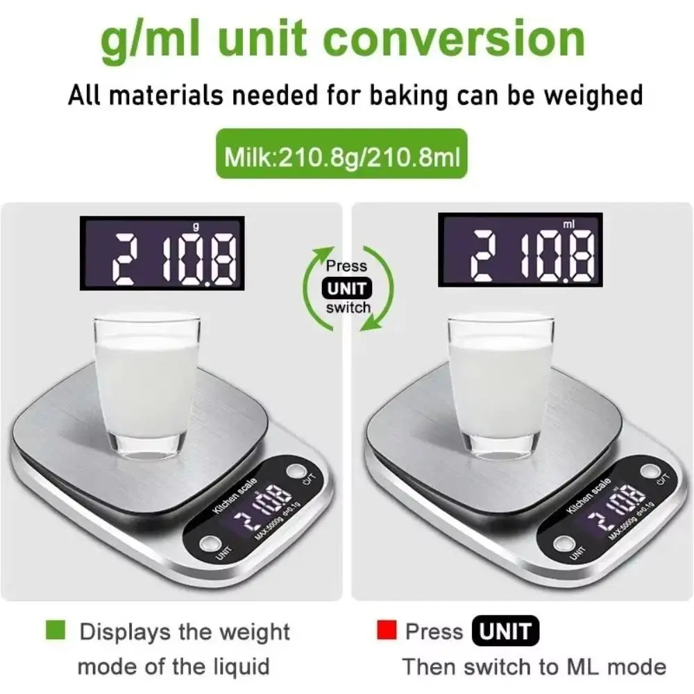 10/5Kg Digital Kitchen Scale LCD Display Stainless Steel Electronic Scale High Precision Touch Button Food Baking Scale