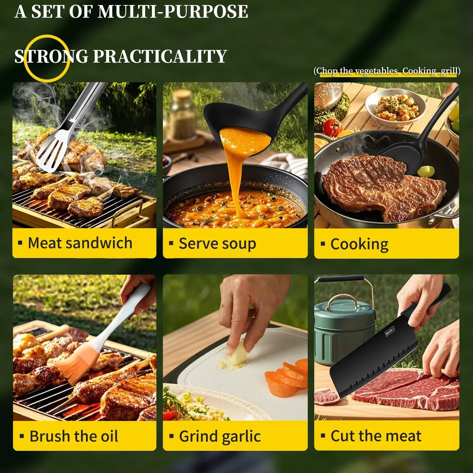 Portable outdoor utensils set of 10 pieces outdoor barbecue camping kitchen kitchenware for backpack BBQ titanium camping