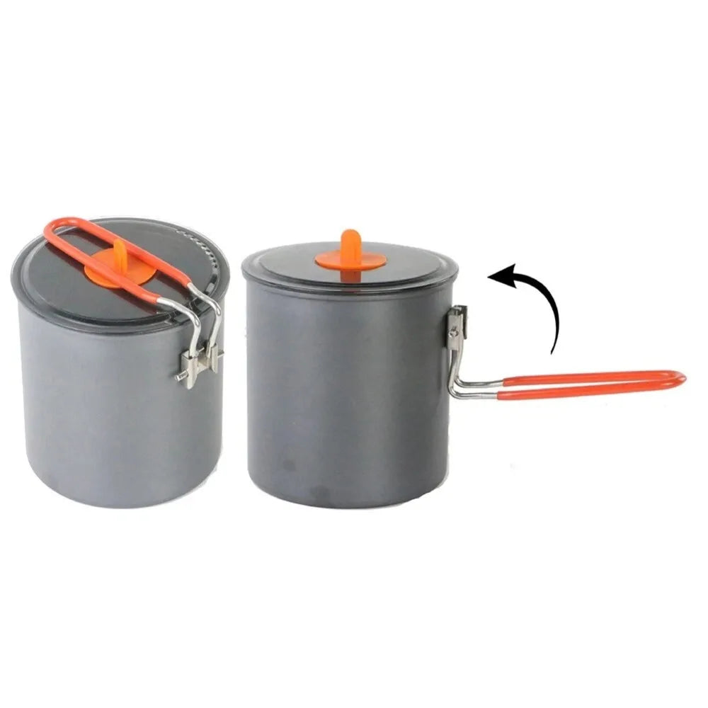 Outdoor Tableware Set - 1L Camping Cooking Pot Set with Folding Handle - Portable Camping Pot Set for Picnic and Hiking Travel