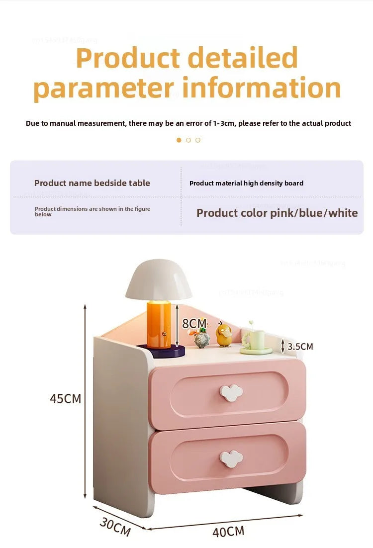 Modern Double Drawers Nightstand Kid Cute Dressing Bedside Table Household Multifunctional Girl Small White Cabinet Furniture