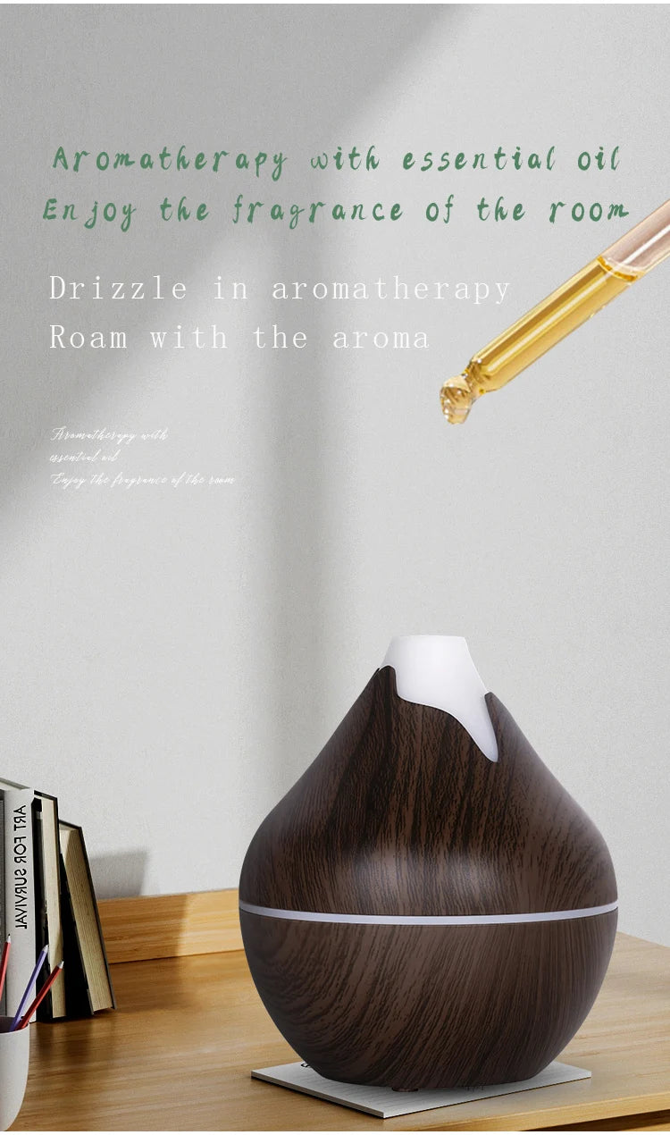 Aromatherapy Essential Oil Diffuser 350ML Wood Grain Remote Control Ultrasonic Air Humidifier Cool with 7 Color LED Light