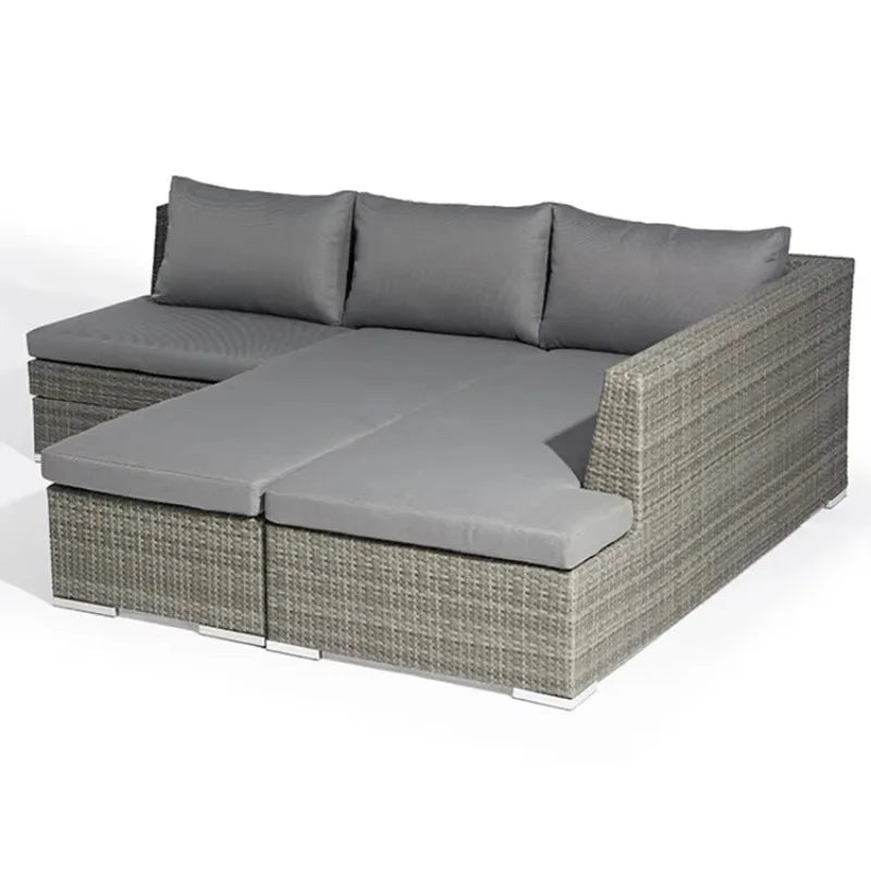 Modern Design 3-Pcs Outdoor Furniture Set Used Resin Wicker Sofa and Side Table with Metal Frame for Corner Patio