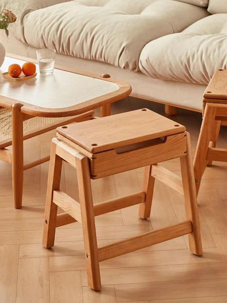 Wooden Ottomans Multifunctional Storage Stools Nordic Rectangular Shoe Changing Stools Living Room Footrests Modern Design