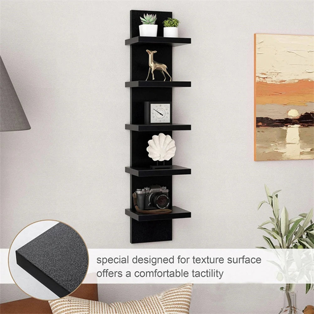 5 Tier Wall-Mounted Bookshelf Floating Shelves Wood Shelf Decor for Bathroom Storage Rack Thick Wall Kitchen Bookshelf Organizer