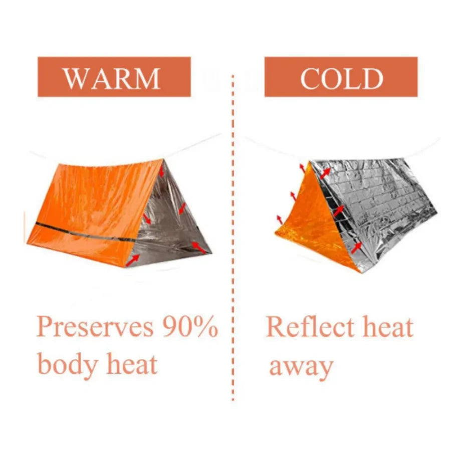 Outdoor emergency tent set with compass and whistle, wilderness survival camping set waterproof and portable