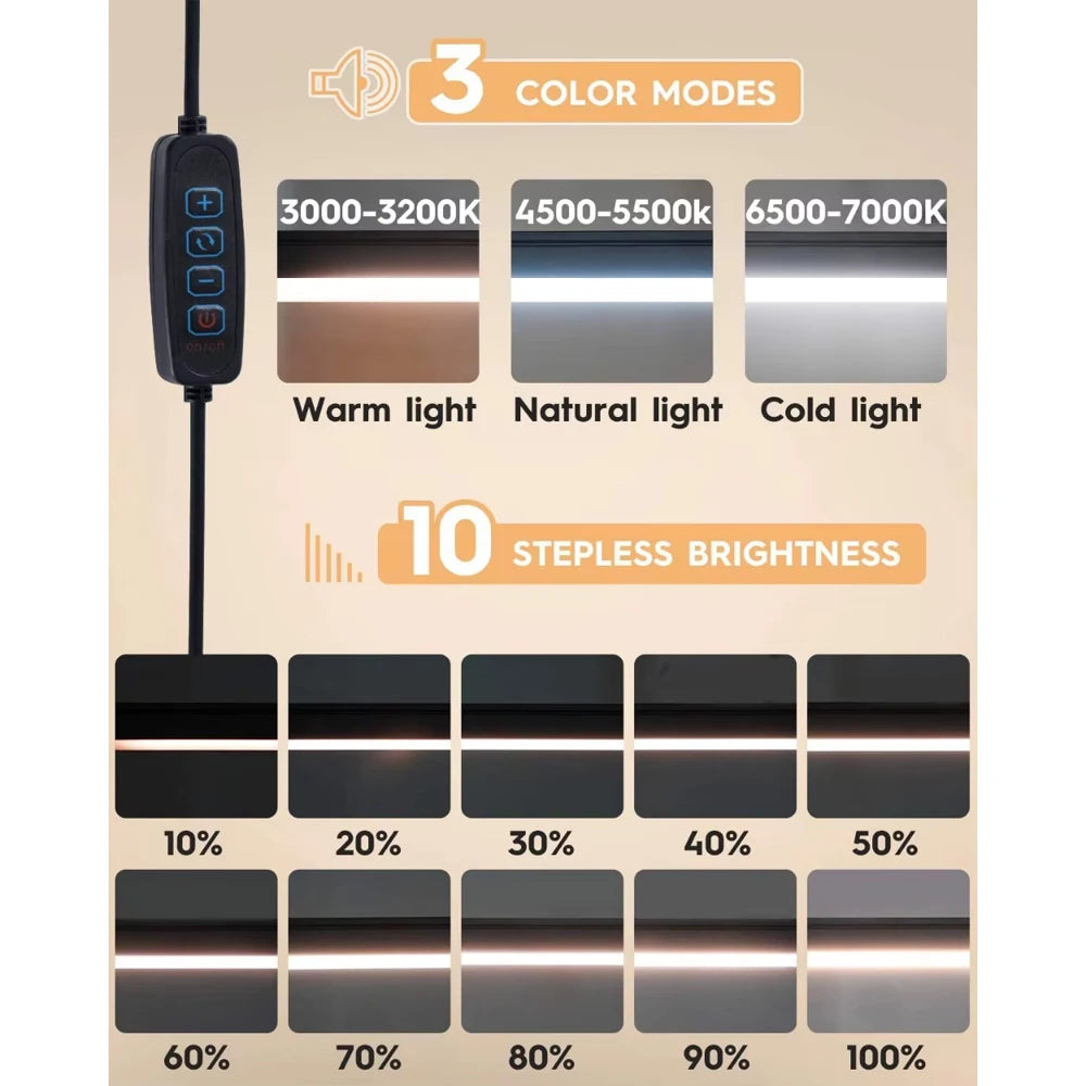 Desk lamp,LED desk lamp with rocker arm,adjustable Angle,10 brightness levels,3 lighting modes,fixture,eye-protecting learning
