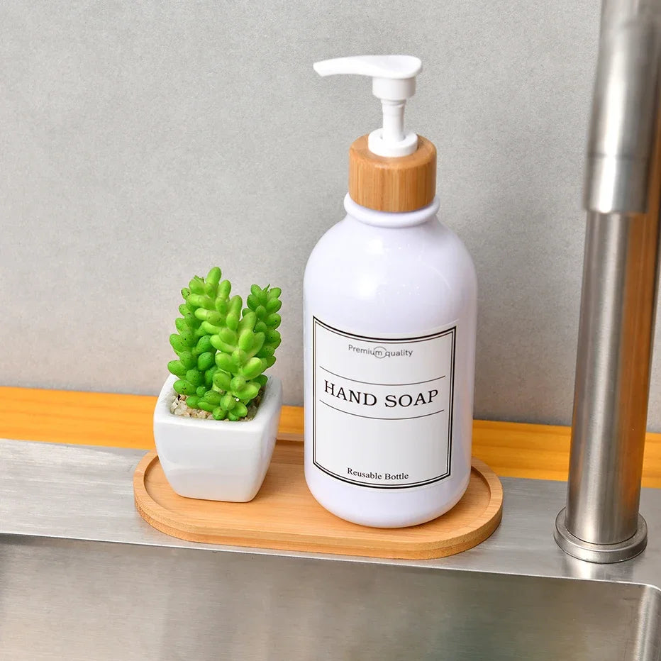 Bamboo Storage Tray Wooden Bathroom Organizer for Shampoo Body Wash and Toiletries Multi-Function Countertop Bath Accessories