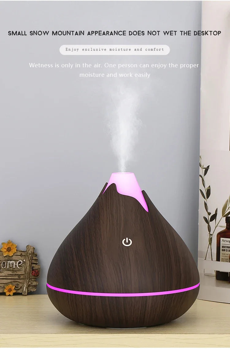 Aromatherapy Essential Oil Diffuser 350ML Wood Grain Remote Control Ultrasonic Air Humidifier Cool with 7 Color LED Light