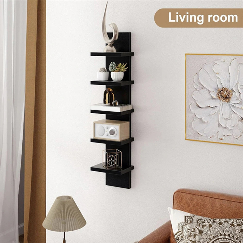 5 Tier Wall-Mounted Bookshelf Floating Shelves Wood Shelf Decor for Bathroom Storage Rack Thick Wall Kitchen Bookshelf Organizer