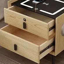 Drawer Modern Bedside Table Wireless Charging Station Fingerprint Lock Speaker 3 Color LED Lights Bedroom White 3 Drawers