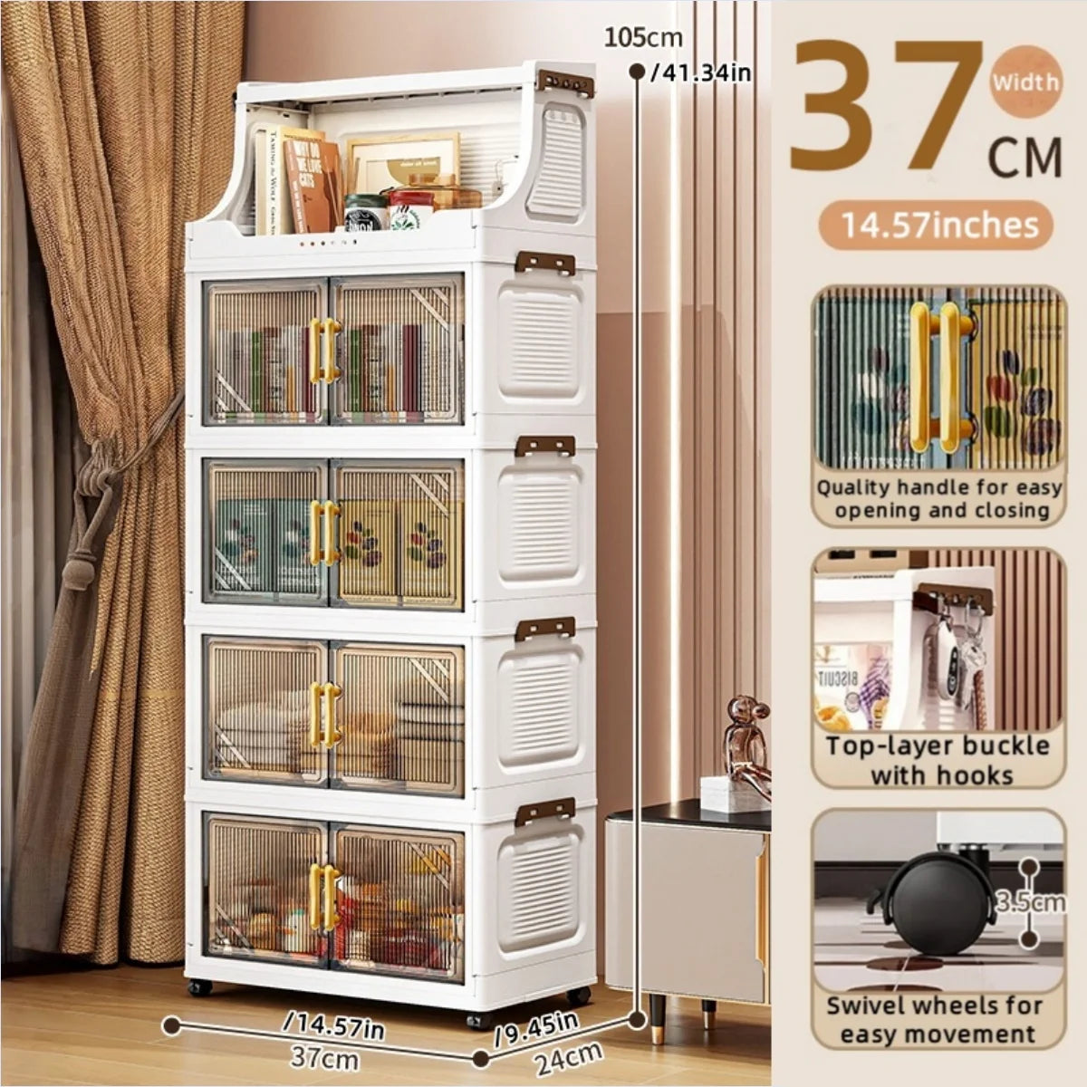 Foldable Double-Door Storage Cabinet,Large Capacity Space-Saving Mobile Organizer for Bedroom&Living Room（Clothes, Toys&Snacks）