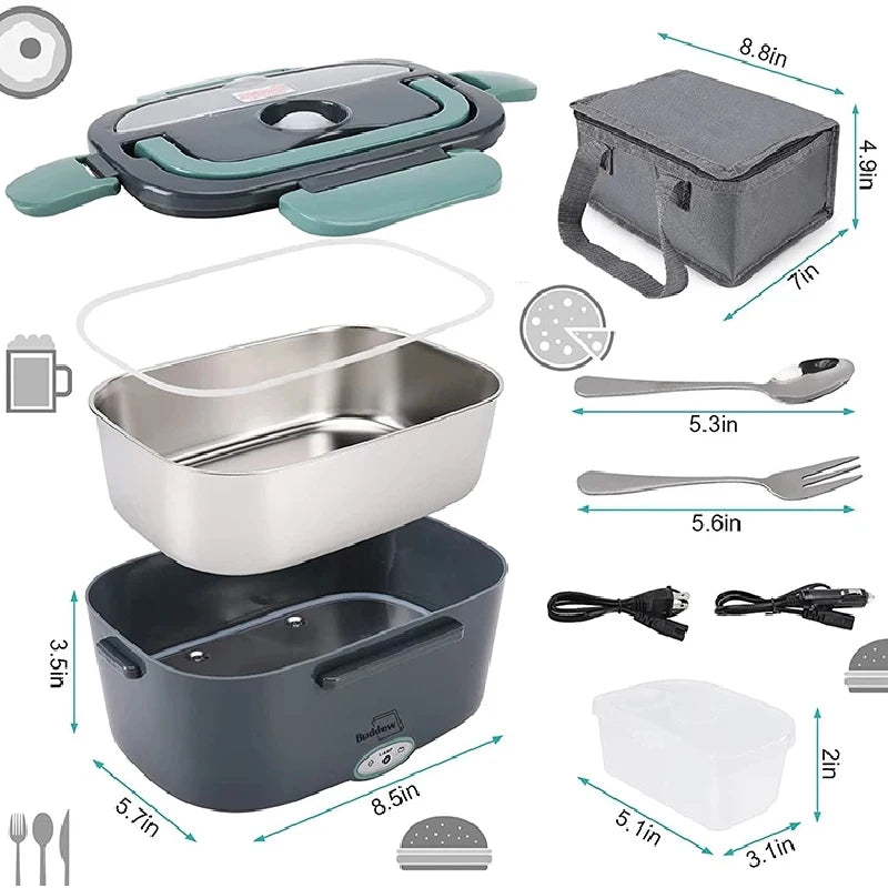 Portable Electric Stainless Steel Lunch Box with Meal Tray Food Preservation Heating Warmer Dinner Container Set