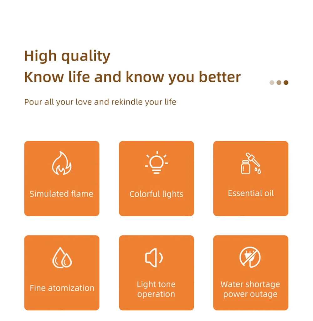 Aroma Humidifier Flame Essential Oils Diffuser Air Humidifier for Home Bedroom Mini Air Fragrance Diffuser with LED Night Light