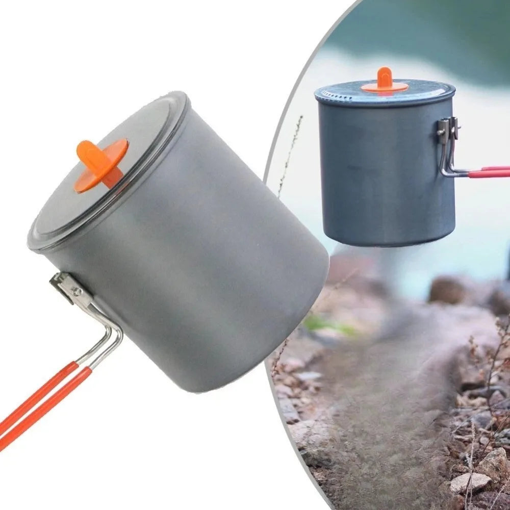 Outdoor Tableware Set - 1L Camping Cooking Pot Set with Folding Handle - Portable Camping Pot Set for Picnic and Hiking Travel